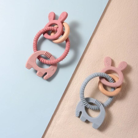 Silicone teether baby gift bunny elephant shaped cute teething ring toy chew bead rabbit sensoryd sensory gum relief soother
