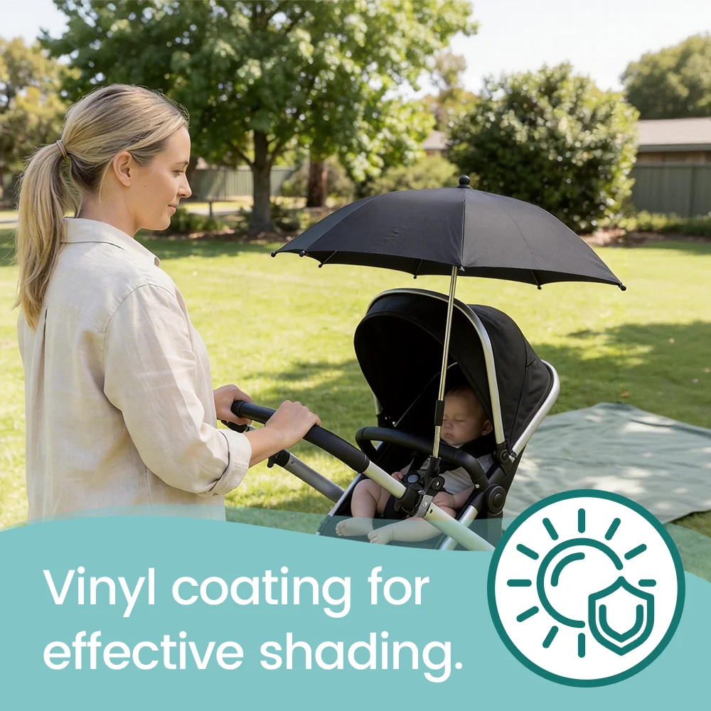 Universal 360° Adjustable Baby Stroller Sunshade Umbrella, UV Protection Waterproof Clip-On Parasol, for Most Strollers - Image 9