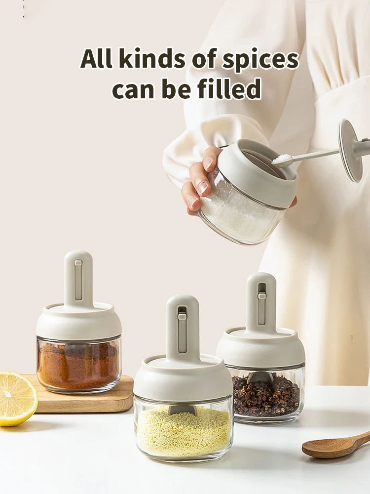 1/3 pcs Glass Seasoning Bottle With Telescopic Spoon Household Kitchen Salt Storage Box Leak Proof and Moisture-proof - Image 10