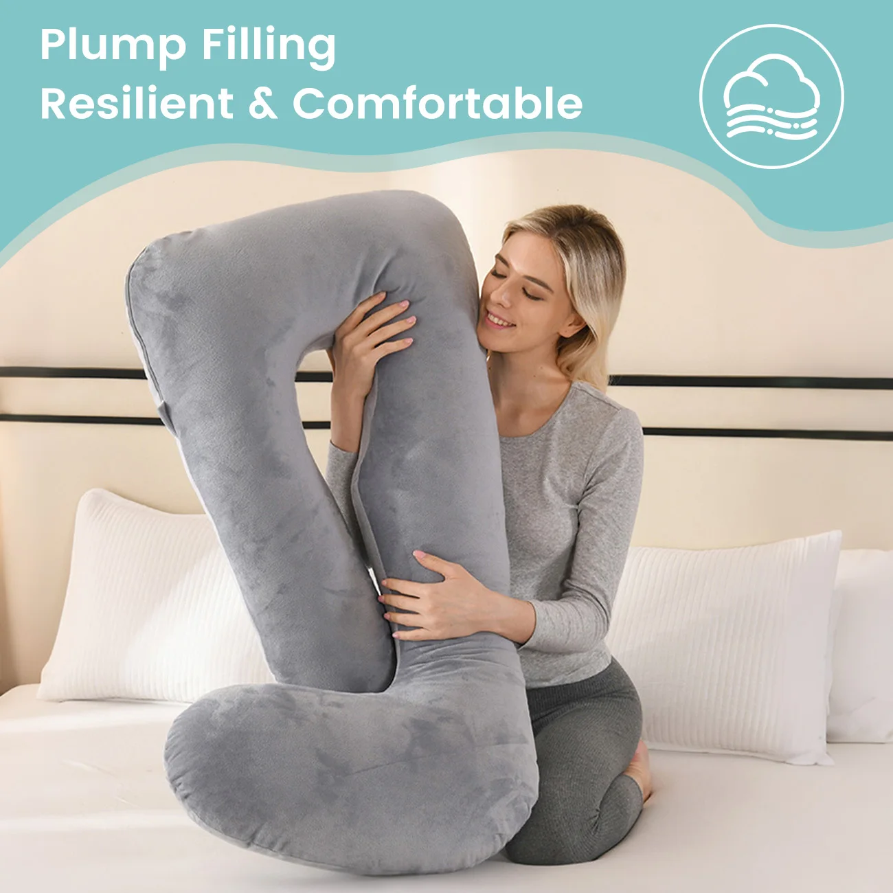 G-Shape Maternity Pillow, Full Body Support Pregnancy Pillow for Sleeping, Nursing & Side Sleeping, Soft Cotton Cover, Gray - Image 3