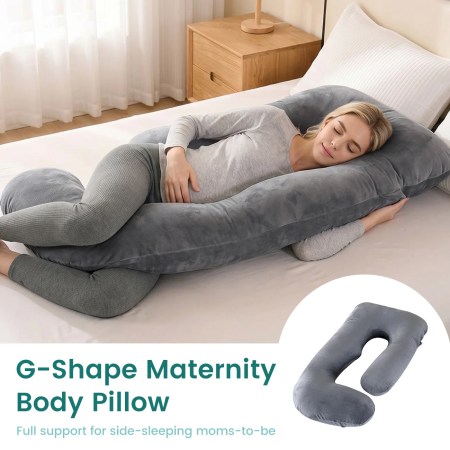 G-Shape Maternity Pillow, Full Body Support Pregnancy Pillow for Sleeping, Nursing & Side Sleeping, Soft Cotton Cover, Gray