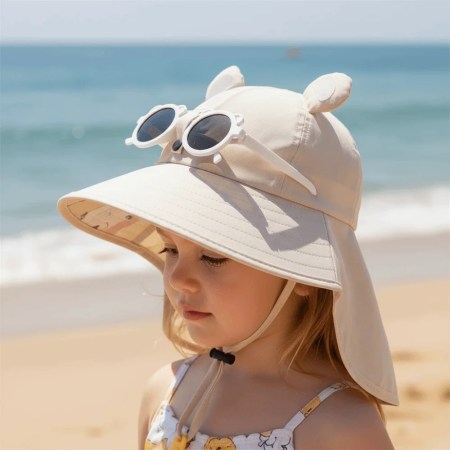 Big Brim Children's Sun Hat Sun Protection Extended Shawl Children Beach Cap Neck Cover Breathable Cartoon Fisherman Hat