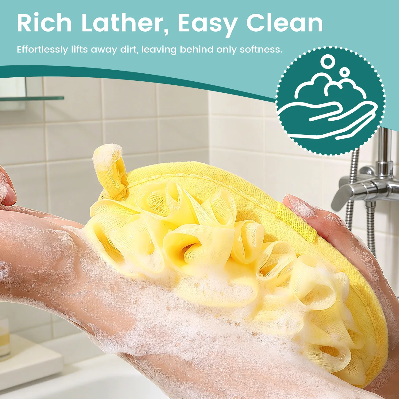 2-in-1 Cute Dinosaur Bath Flower & Scrub Cloth - 3-Second Lathering Shower Puff Skin-Friendly Double-Sided Exfoliating Bath - Image 10