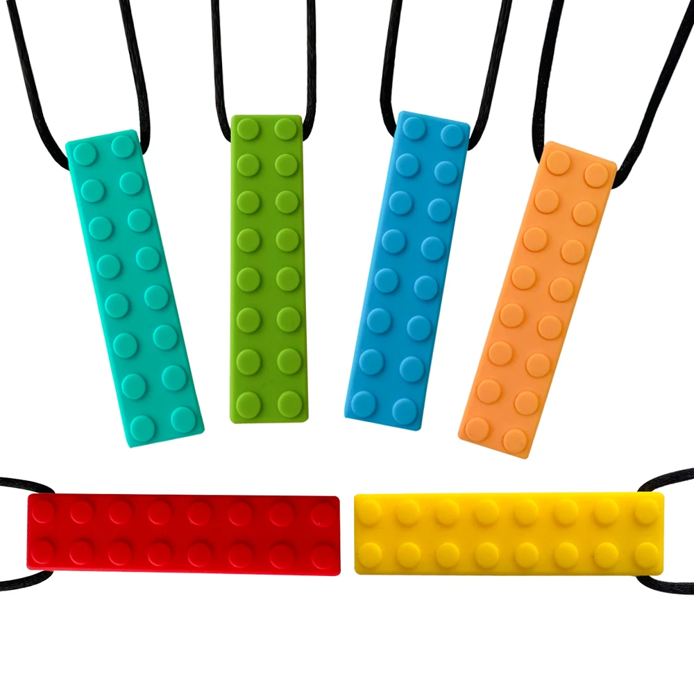 1/6pcs Building block Sensory Chew Necklace Brick Chewy Kids Silicone Pencil Topper Teether Toy Silicone teether for children - Image 21