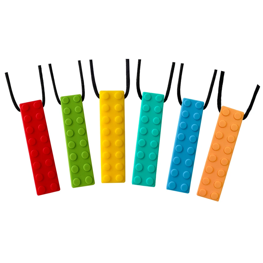 1/6pcs Building block Sensory Chew Necklace Brick Chewy Kids Silicone Pencil Topper Teether Toy Silicone teether for children - Image 6