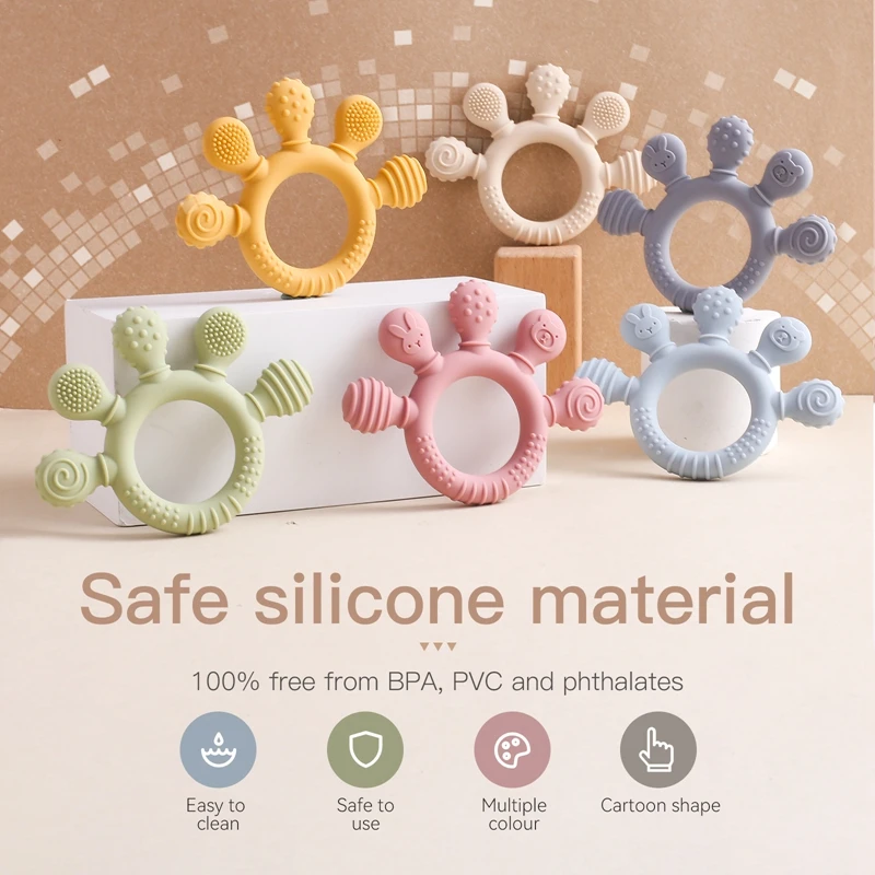 1pc Silicone Teether Food Grade Baby 0-12 Toys Teething Ring Sensory Toys for Toddlers Silicone Animal Soothing Toys Accessories - Image 2