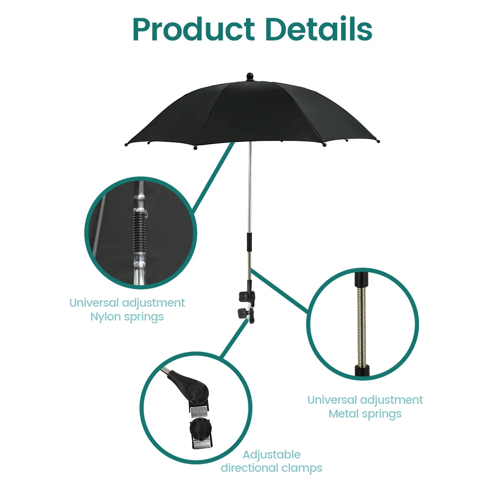Universal 360° Adjustable Baby Stroller Sunshade Umbrella, UV Protection Waterproof Clip-On Parasol, for Most Strollers - Image 11