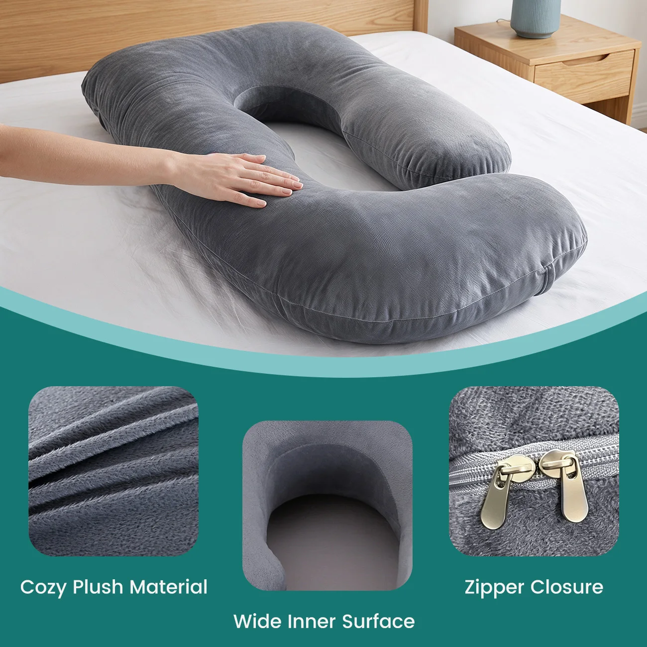 G-Shape Maternity Pillow, Full Body Support Pregnancy Pillow for Sleeping, Nursing & Side Sleeping, Soft Cotton Cover, Gray - Image 2