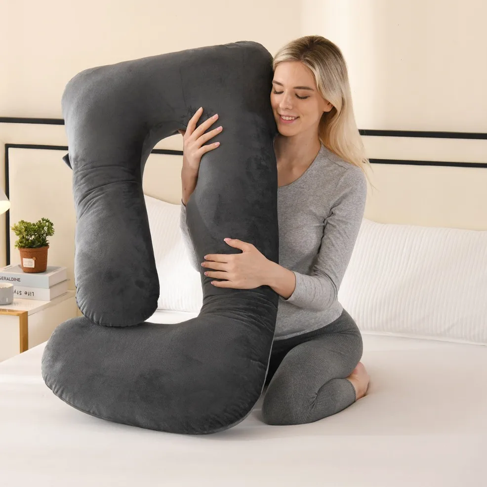 G-Shape Maternity Pillow, Full Body Support Pregnancy Pillow for Sleeping, Nursing & Side Sleeping, Soft Cotton Cover, Gray - Image 9