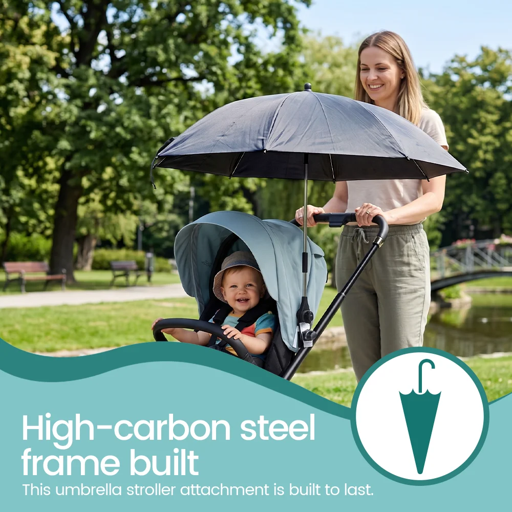 Universal 360° Adjustable Baby Stroller Sunshade Umbrella, UV Protection Waterproof Clip-On Parasol, for Most Strollers - Image 8
