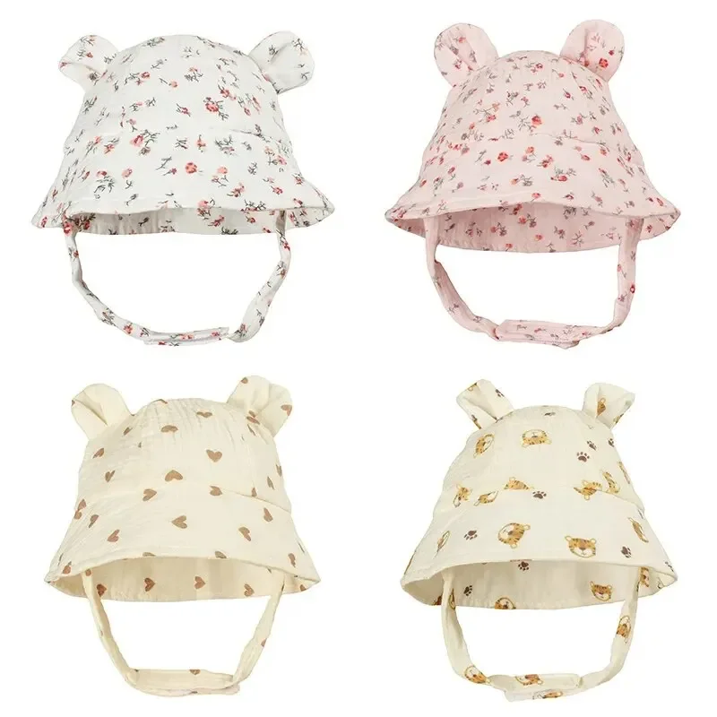 2026 Newborn Boys Girls Bucket Hat Summer Kids Toddler Panama Cap 0 to 12 Months Soft Cotton Baby Sun Hat With Ears Cute Bunny