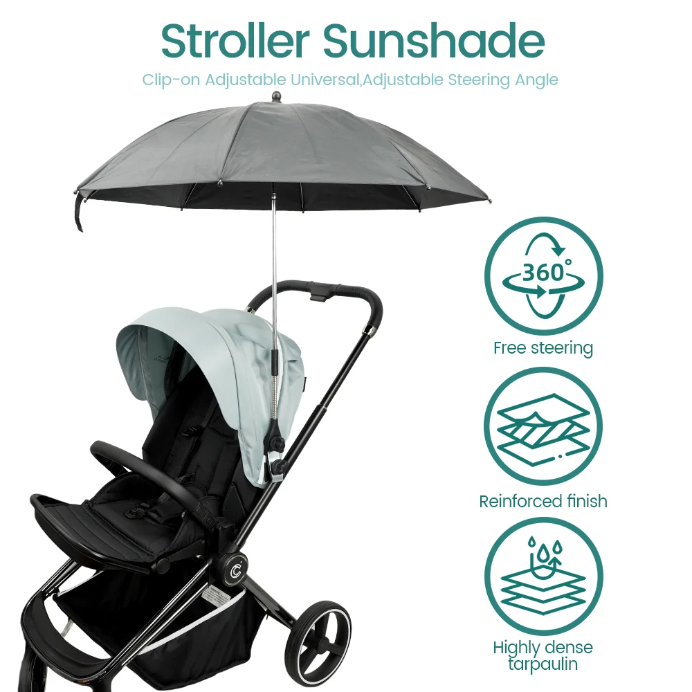 Universal 360° Adjustable Baby Stroller Sunshade Umbrella, UV Protection Waterproof Clip-On Parasol, for Most Strollers - Image 4