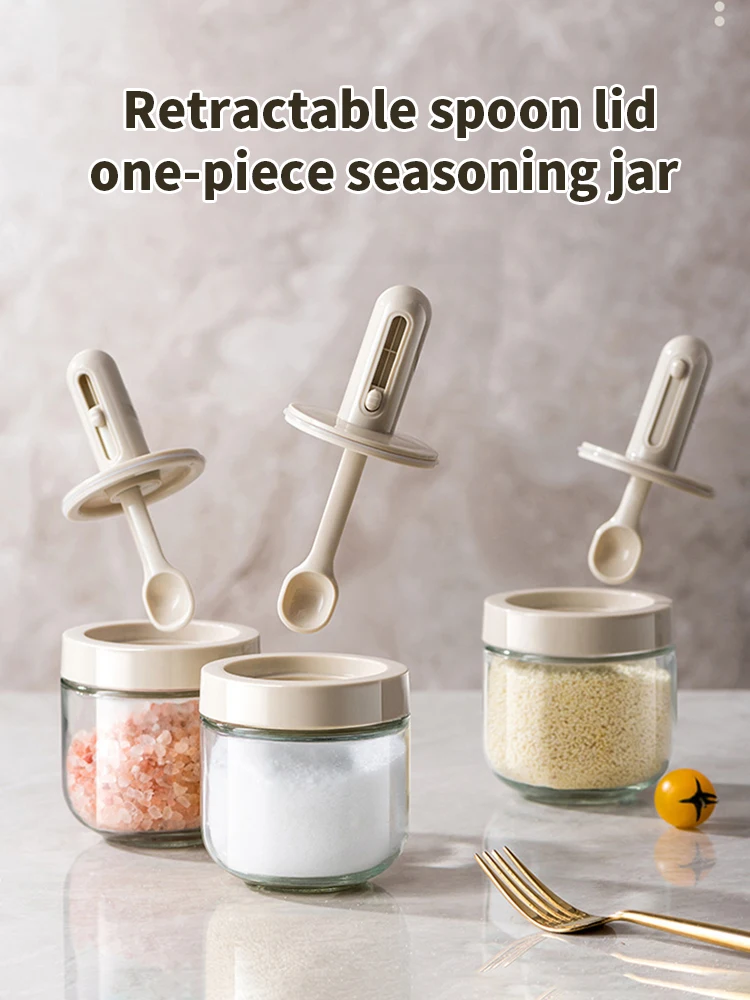 1/3 pcs Glass Seasoning Bottle With Telescopic Spoon Household Kitchen Salt Storage Box Leak Proof and Moisture-proof - Image 9