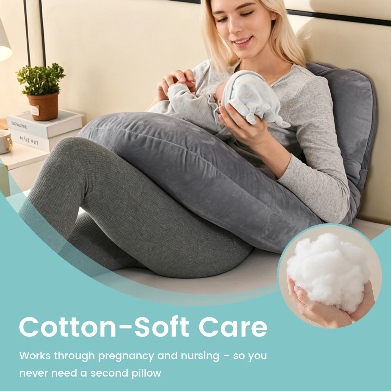 G-Shape Maternity Pillow, Full Body Support Pregnancy Pillow for Sleeping, Nursing & Side Sleeping, Soft Cotton Cover, Gray - Image 15