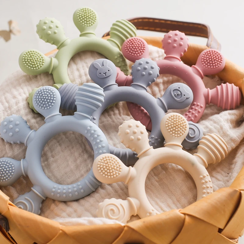 1pc Silicone Teether Food Grade Baby 0-12 Toys Teething Ring Sensory Toys for Toddlers Silicone Animal Soothing Toys Accessories