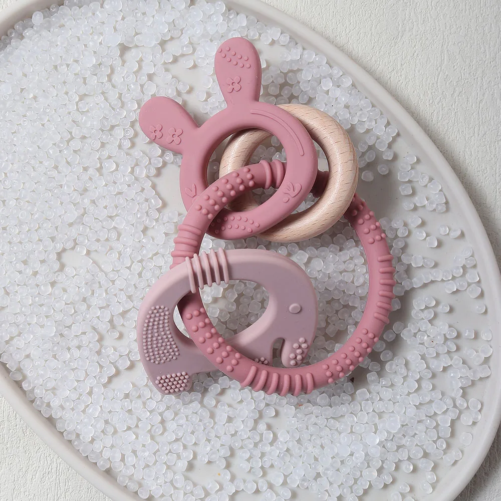 Silicone teether baby gift bunny elephant shaped cute teething ring toy chew bead rabbit sensoryd sensory gum relief soother - Image 2