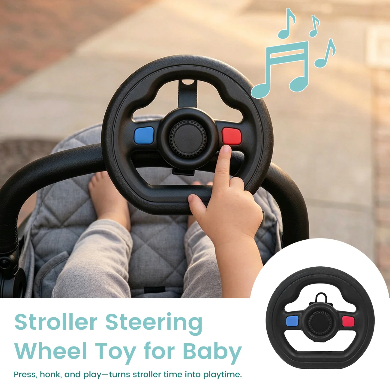 Baby Stroller Steering Wheel Toy, Musical Simulation Driving Toy with Horn Sound, Adjustable Mount 360° Rotatable Toddler Preten - Image 3