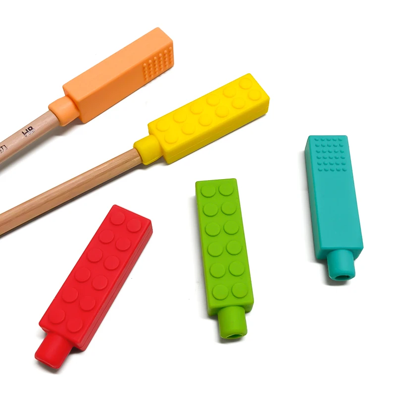 1/6pcs Building block Sensory Chew Necklace Brick Chewy Kids Silicone Pencil Topper Teether Toy Silicone teether for children - Image 5