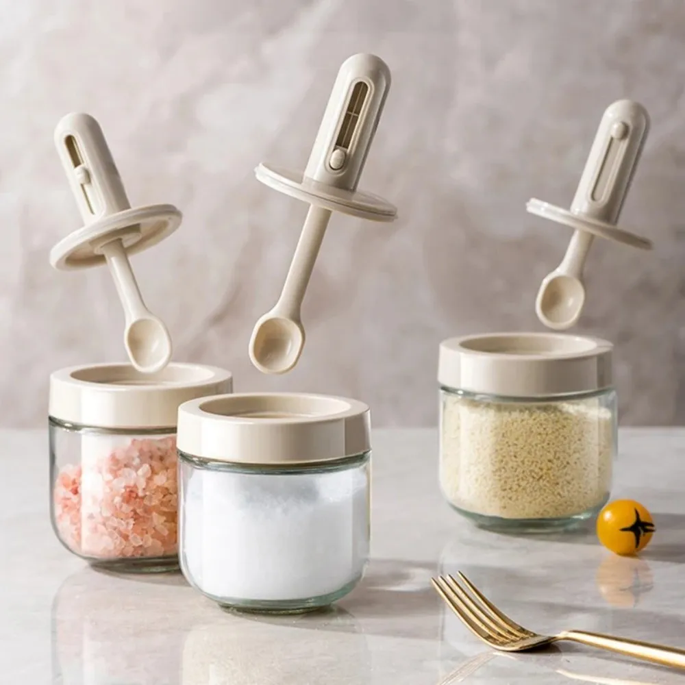 1/3 pcs Glass Seasoning Bottle With Telescopic Spoon Household Kitchen Salt Storage Box Leak Proof and Moisture-proof - Image 2