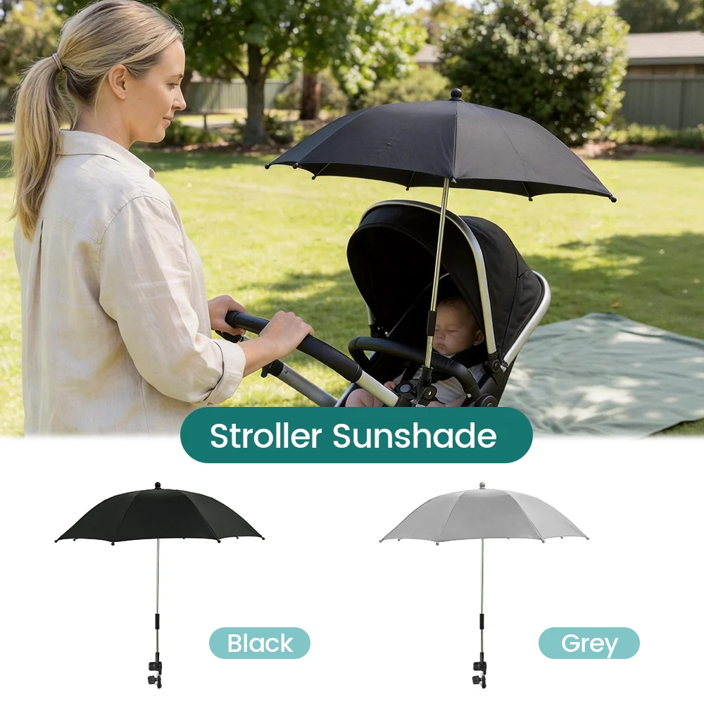 Universal 360° Adjustable Baby Stroller Sunshade Umbrella, UV Protection Waterproof Clip-On Parasol, for Most Strollers - Image 3