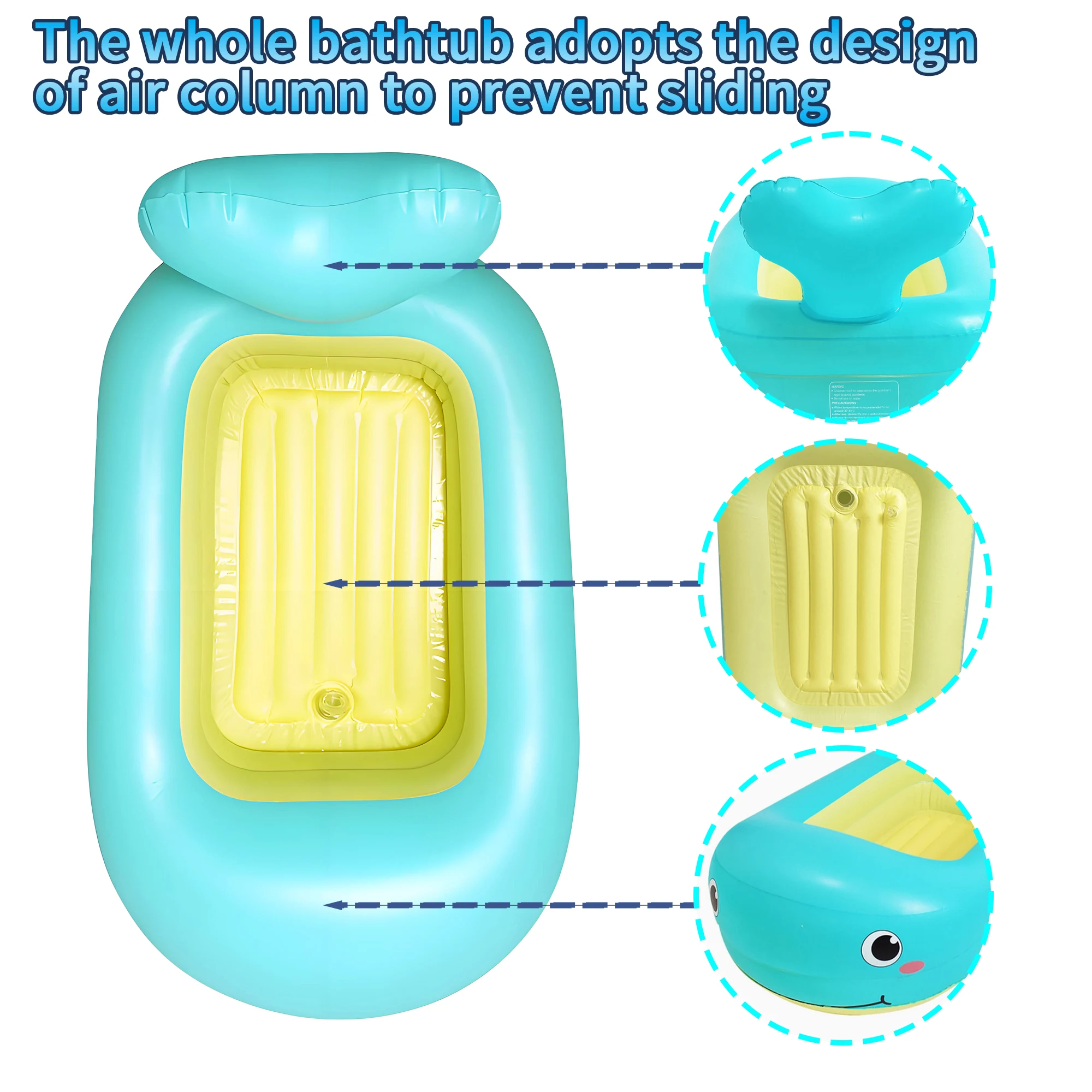 Inflatable Bathtub Pool for Sitting up, Blow up Portable Non-slip Baby Toddler Bathtub for Kids 0-6 Month, Yellow - Image 12