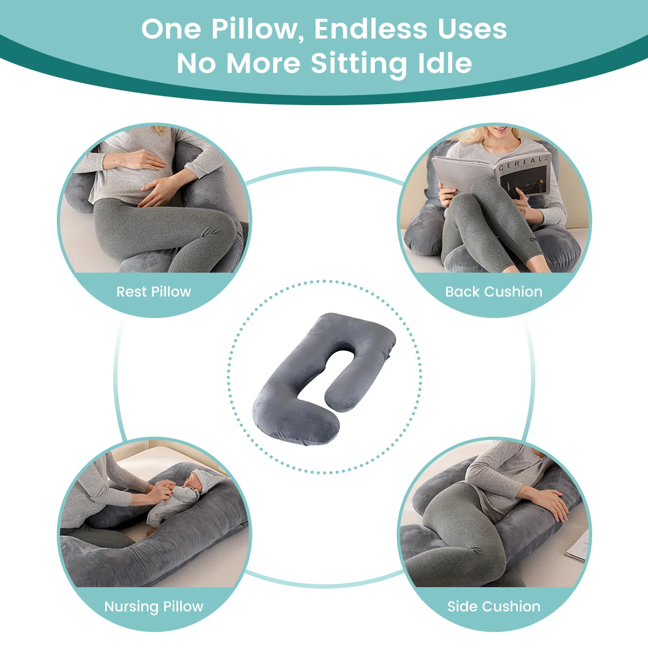 G-Shape Maternity Pillow, Full Body Support Pregnancy Pillow for Sleeping, Nursing & Side Sleeping, Soft Cotton Cover, Gray - Image 14
