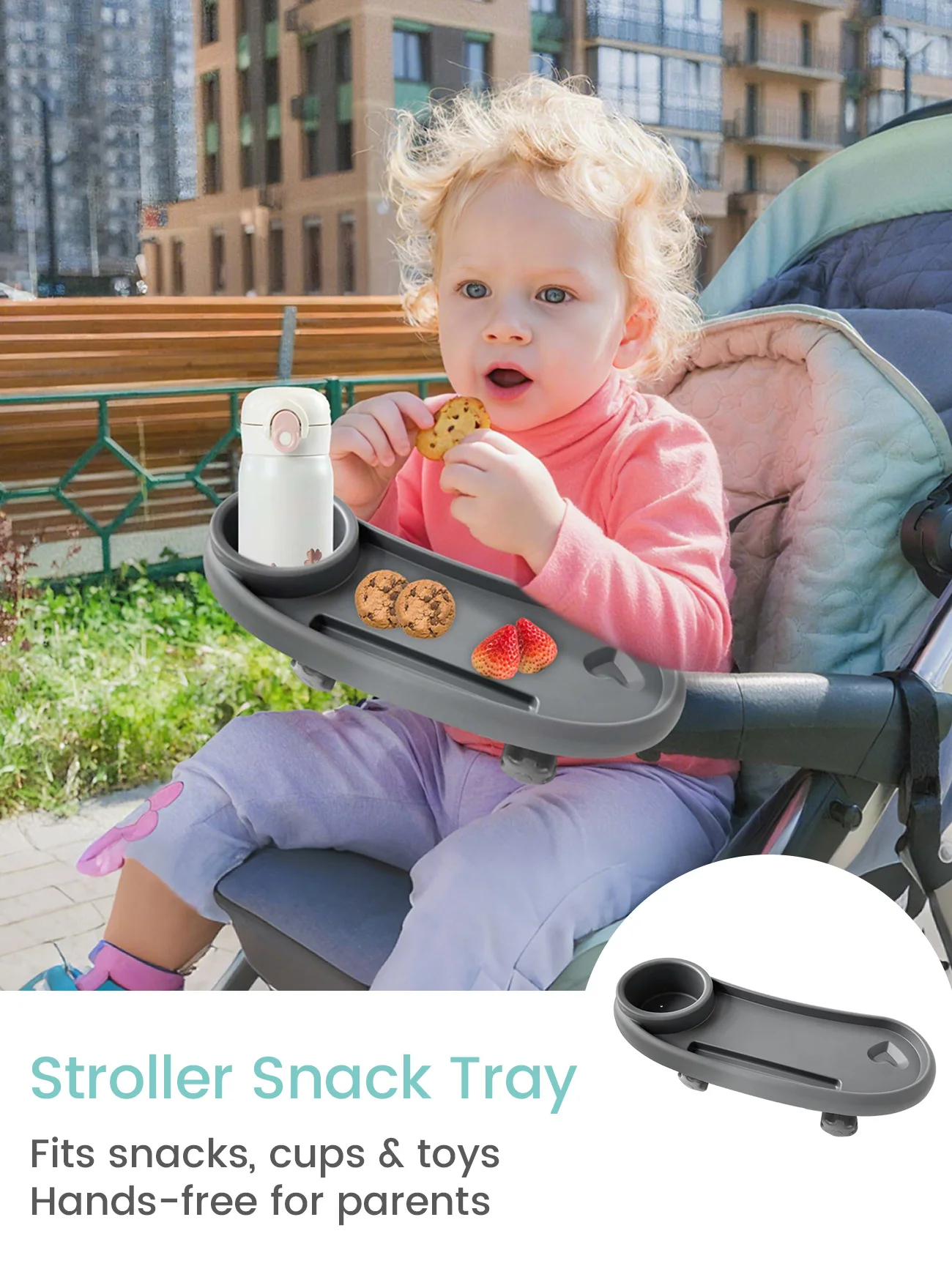 1PC Universal Baby Snack Tray for Stroller with Cup Holder, Infant Stroller Snack Tray with Cup Holder, Stroller Tray Attachment - Image 12