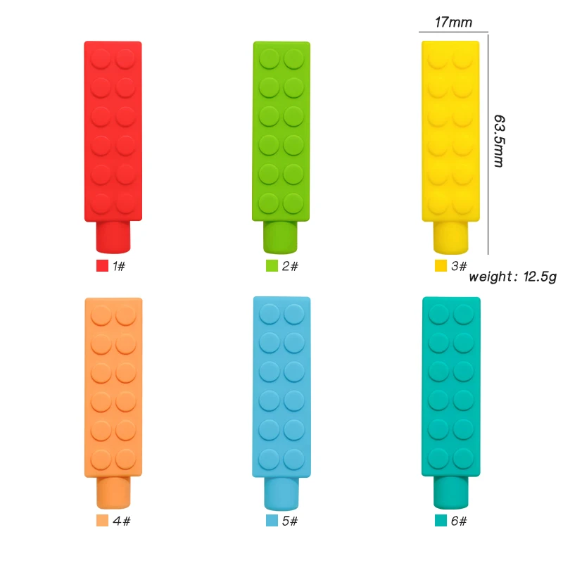 1/6pcs Building block Sensory Chew Necklace Brick Chewy Kids Silicone Pencil Topper Teether Toy Silicone teether for children - Image 12