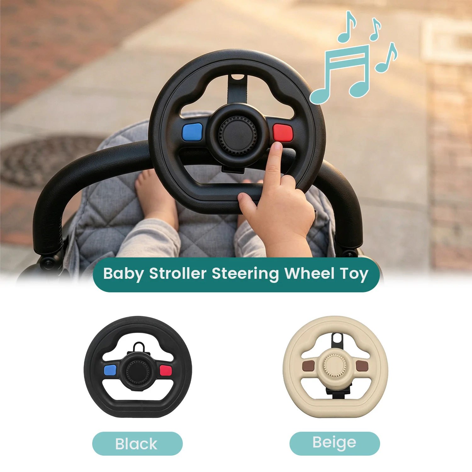 Baby Stroller Steering Wheel Toy, Musical Simulation Driving Toy with Horn Sound, Adjustable Mount 360° Rotatable Toddler Preten - Image 9