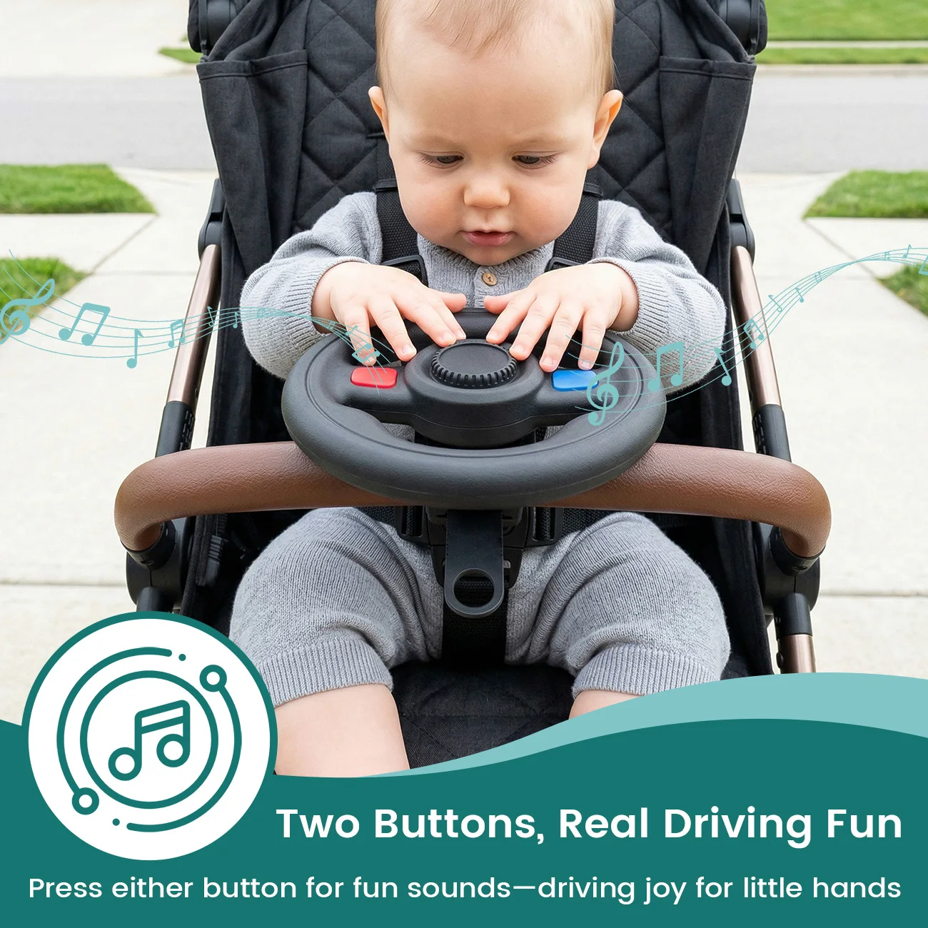 Baby Stroller Steering Wheel Toy, Musical Simulation Driving Toy with Horn Sound, Adjustable Mount 360° Rotatable Toddler Preten - Image 10